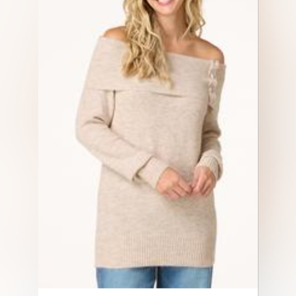 Women's Off-Shoulder Beige Sweater